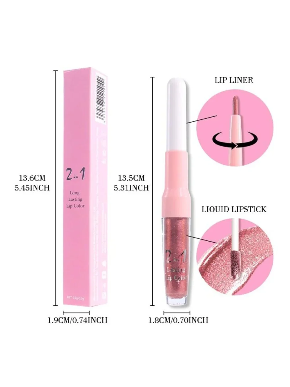 Womens 09# Pink Red-Metallic 2-in-1 Metallic Long Lasting Lipstick And Lip Liner